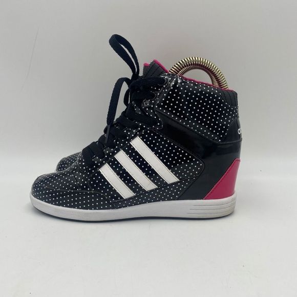 Adidas Super Wedge Hi Top Black White Polkadot Hidden Wedge Heel sz 7 (Q26472)